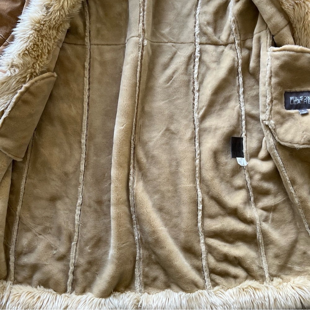 Wilsons Leather Vintage Tan Penny Suede Coat with Faux Fur Trim - Picture 7 of 9